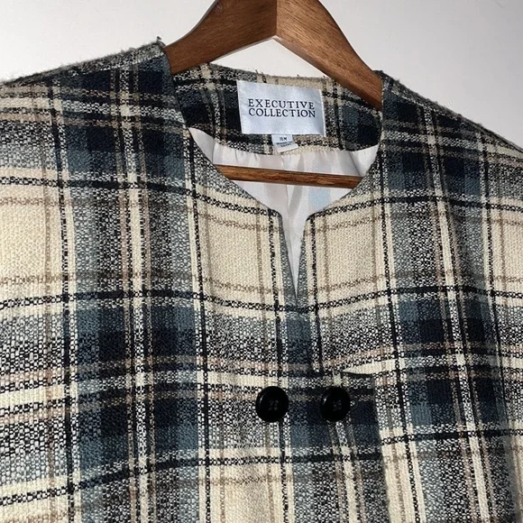 EXECUTIVE Collection Plaid Tan Black Grey Blazer - Picture 4 of 10